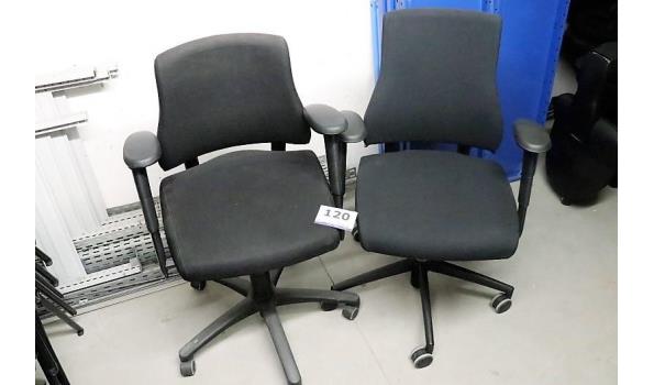 2 verr bureaustoelen, zwarte stof bekleed